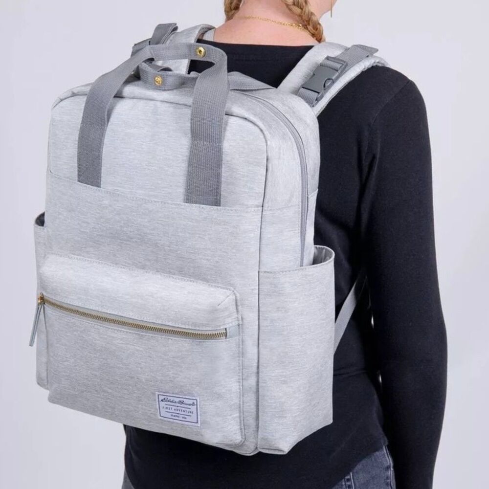 Eddie Bauer Alpine Backpack Diaper Bag Gray PEVA Changing Pad Included Spacious